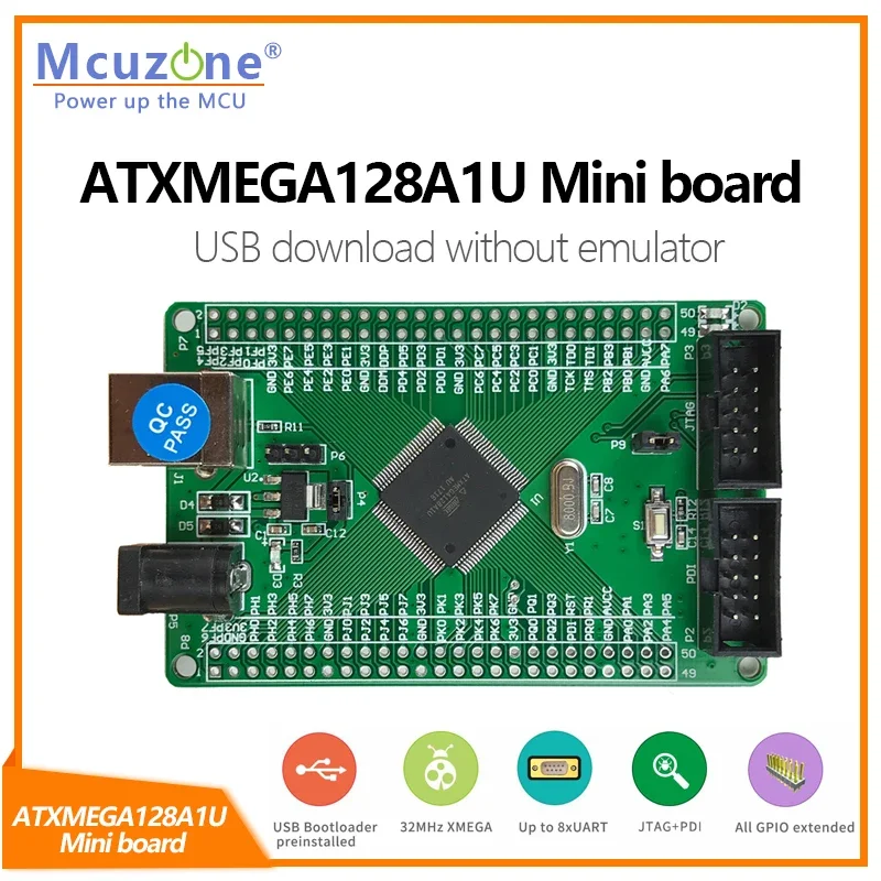 ATXMEGA128A1U Mini Board,8*UART, microchip,PDI,JTAG,USB download,without emulator,100pin GPIO