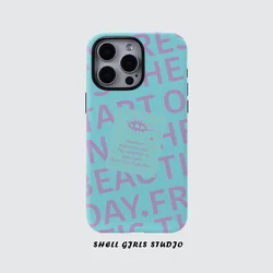Blue Background Text with Frosted Round Edges Case for IPhone 16 15 14 13 Pro Max 11 Hockproof Protective Hard PC Acrylic Cover