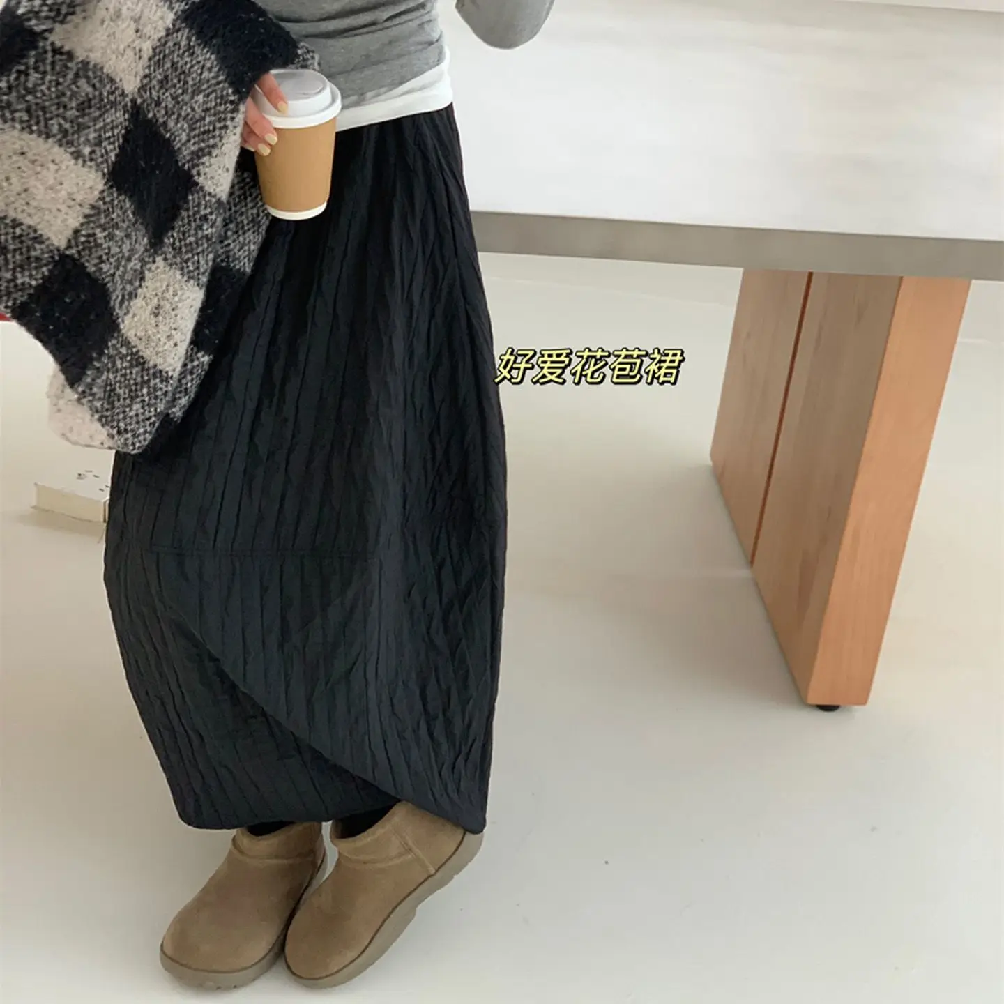 تنورة نسائية يابانية ذات نسيج مطوي للخريف والشتاء، تنورة برعم بالون جديدة غير رسمية، تنورة مظلة فانوس بكلمة واحدة