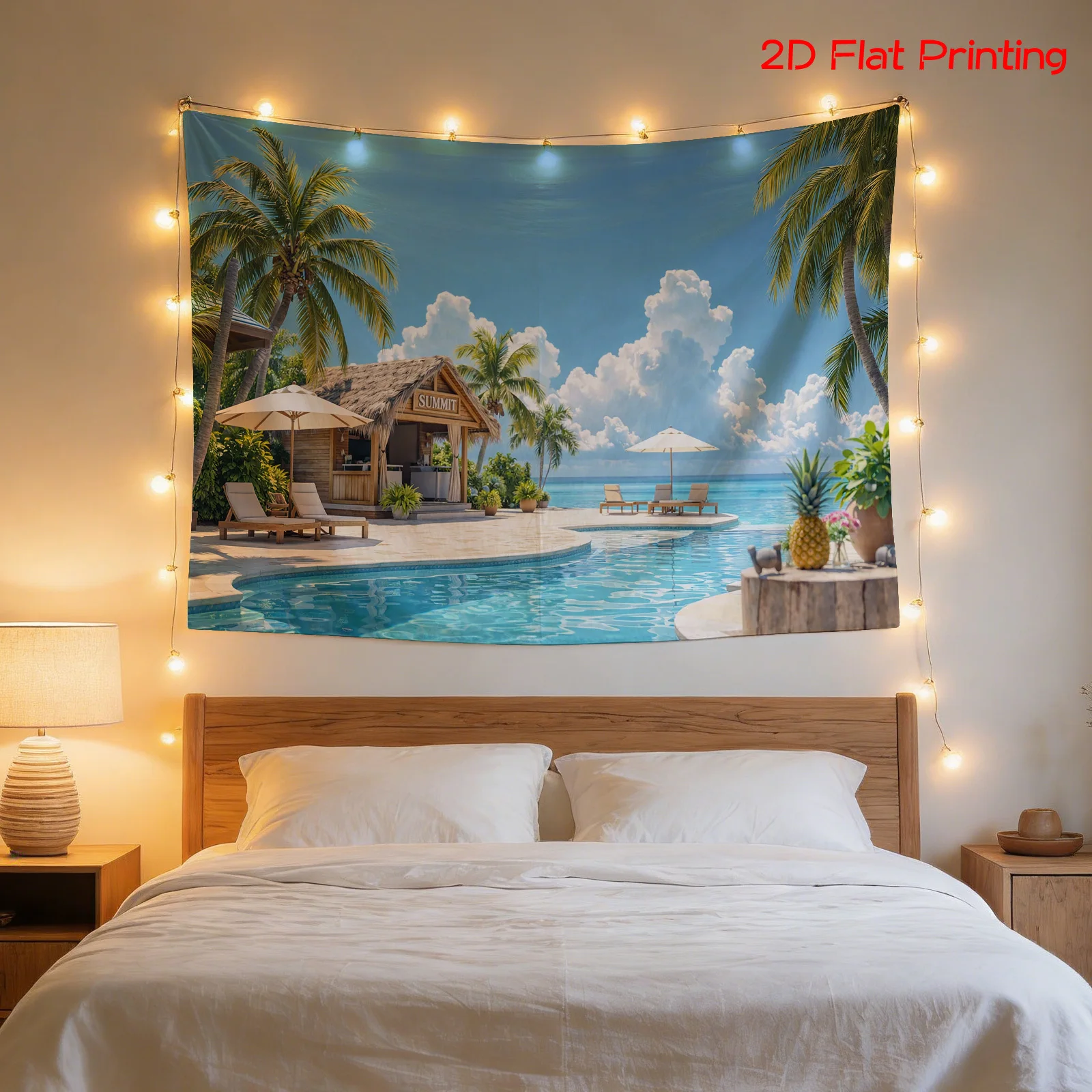 Large Tropical Beach Resort Wall Tapestry Decoration Photo Print Canvas Hanging Summer Pool Paradise Aesthetic Polyester Home De