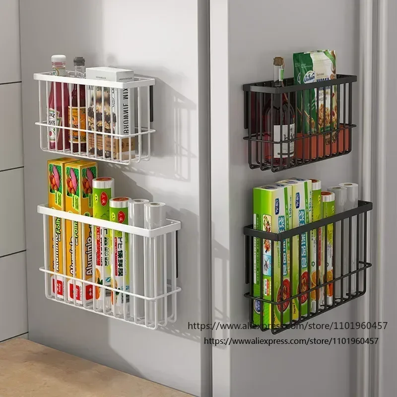 Multi-function Magnetic Fridge Storage Rack Magnetic Paper Towel Holder Household Wall Hanging Basket Kitchen Organizer Shelf