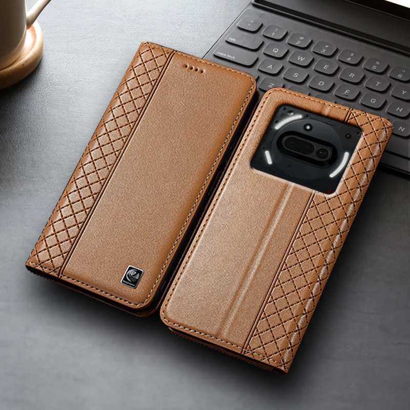 Napa Inner Grid Genuine Leather Flip Case For Nothing Phone 1 2 2A 3 3A Pro Plus Phone Cover Card Cases Scratch Proof - Image 6