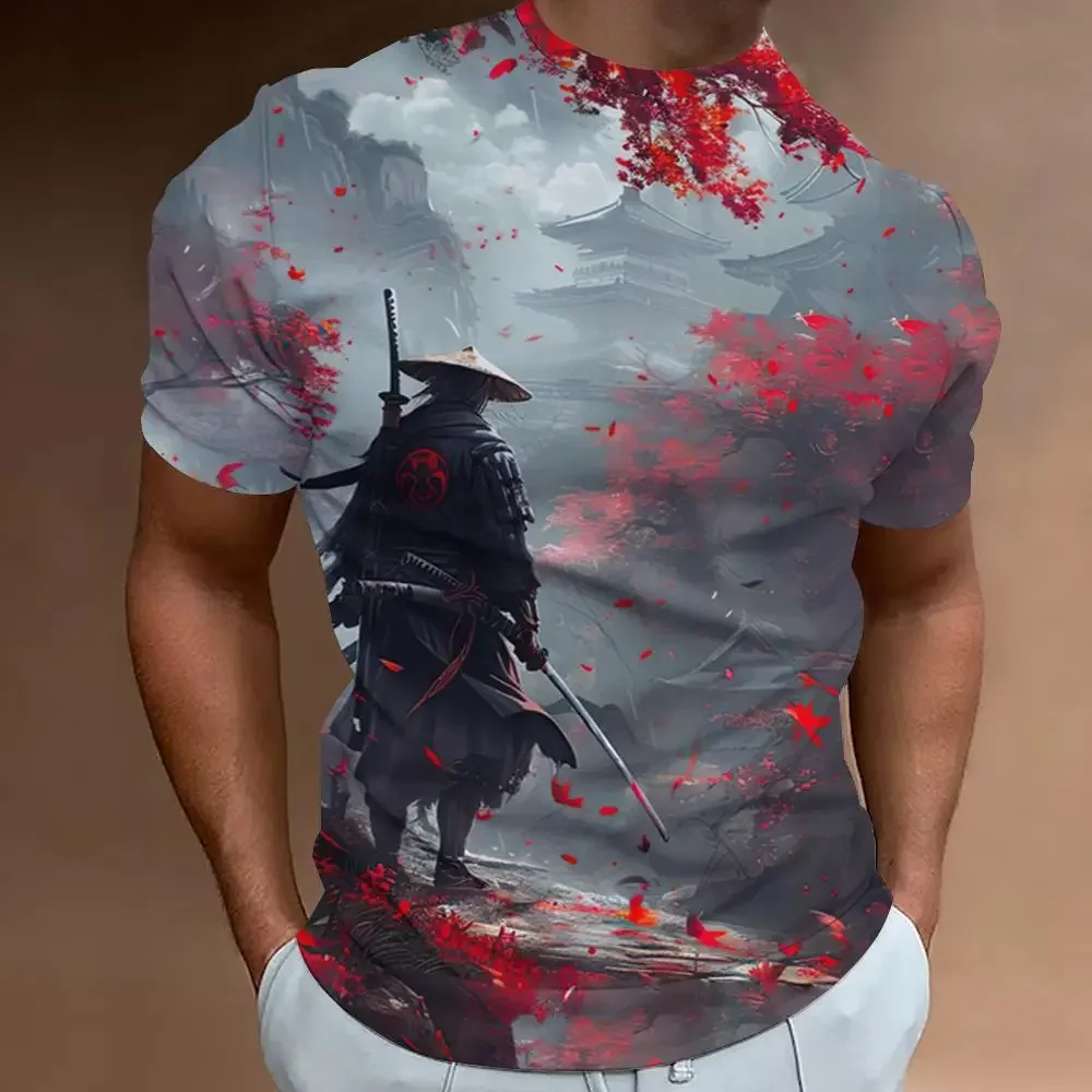 

The Men's Short-sleeved T-shirt with Samurai Prints, the Men's Short-sleeved Shirt in the Summer Casual T-shirt