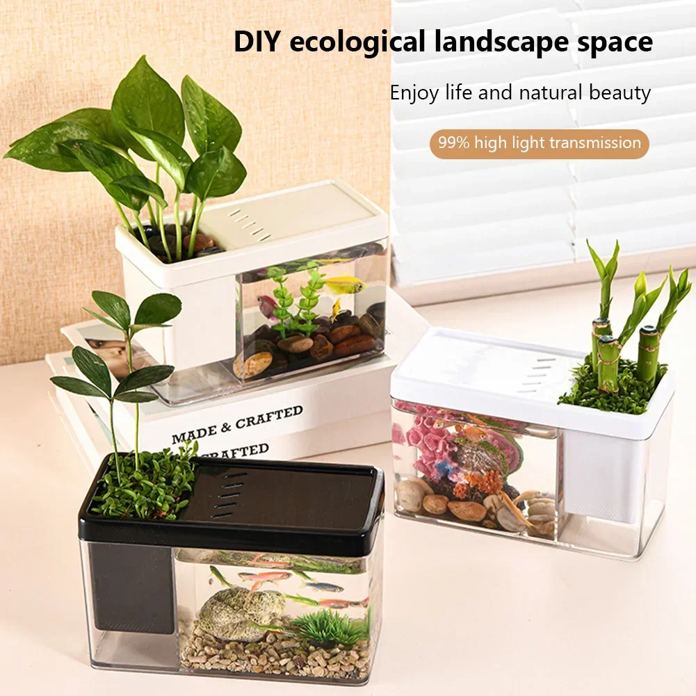 

Aquarium Mini Fish Tank Aquarium Fish Desktop Box Landscape Creative Small Tropical Fishes Tank Desktop Fish Bowl Organizer 어항