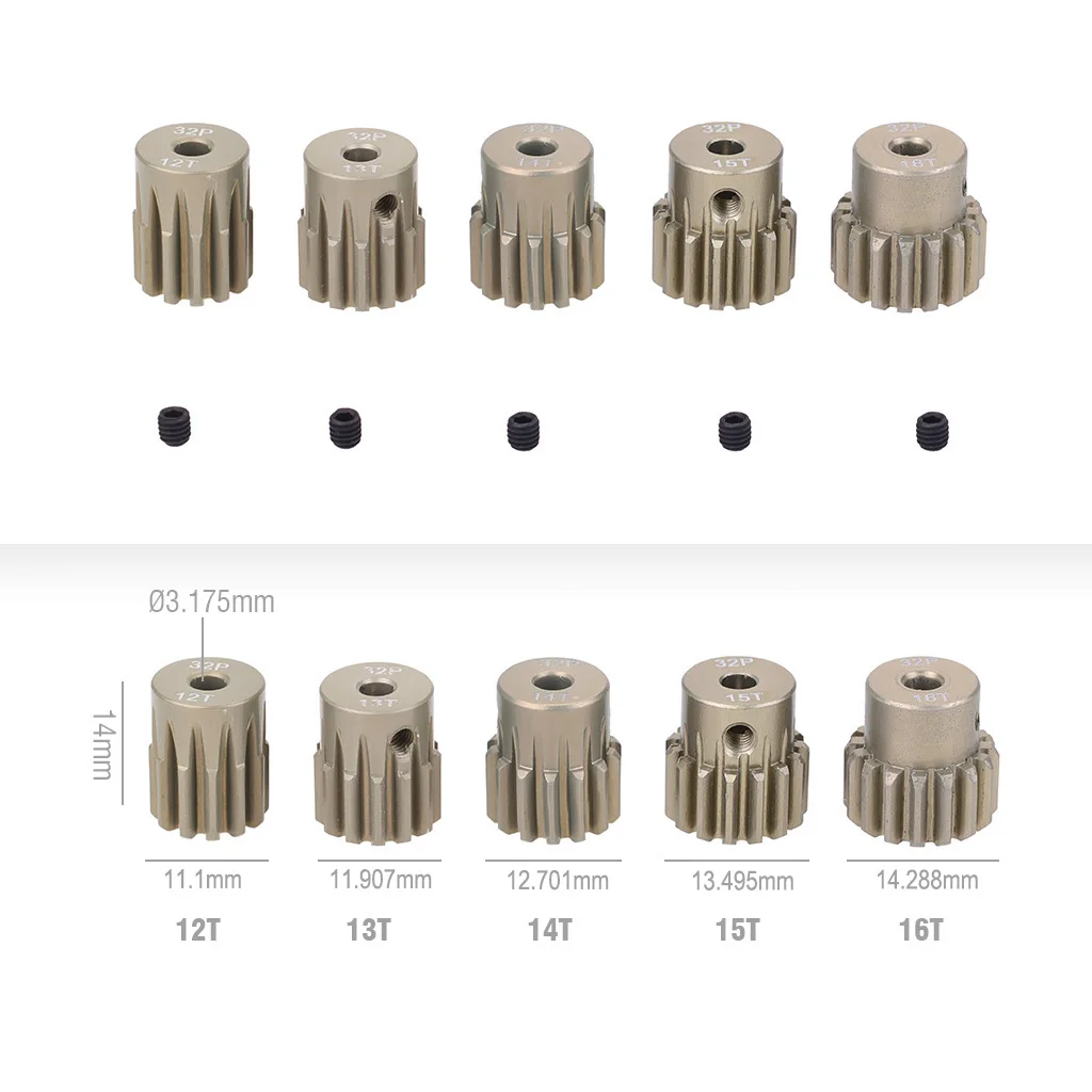 SURPASS HOBBY Metal Pinion Motor Gear for 1/10 RC Car Truck 32DP 3.175mm 12T 13T 14T 15T 16T 17T 18T 19T 20T