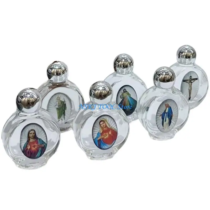 

L8RC 6Pcs Religious Ritual Glass Essential Oil Bottles Leak Resistant Holy Water Container for Catholic Ceremonies Gift