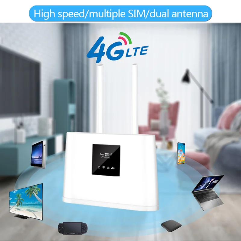 4G Router with SIM Card Slot Detachable High Gain Antenna for RV Camping Trip Wireless Broadband Adapter with Ethernet Port