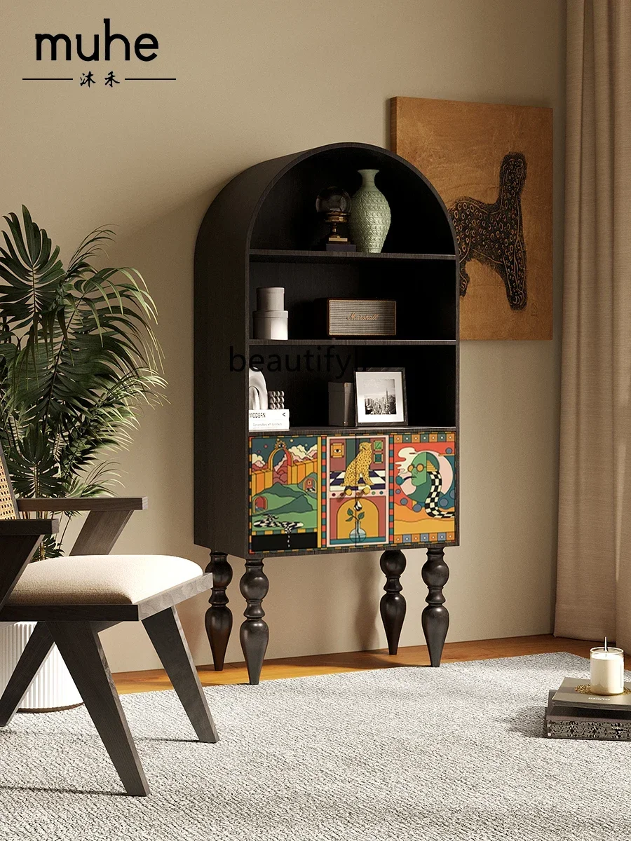 

zxqxzAmerican Retro Art Bookcase Solid Wood Wall Storage Cabinet Living Room Integrated Storage Curio Cabinet