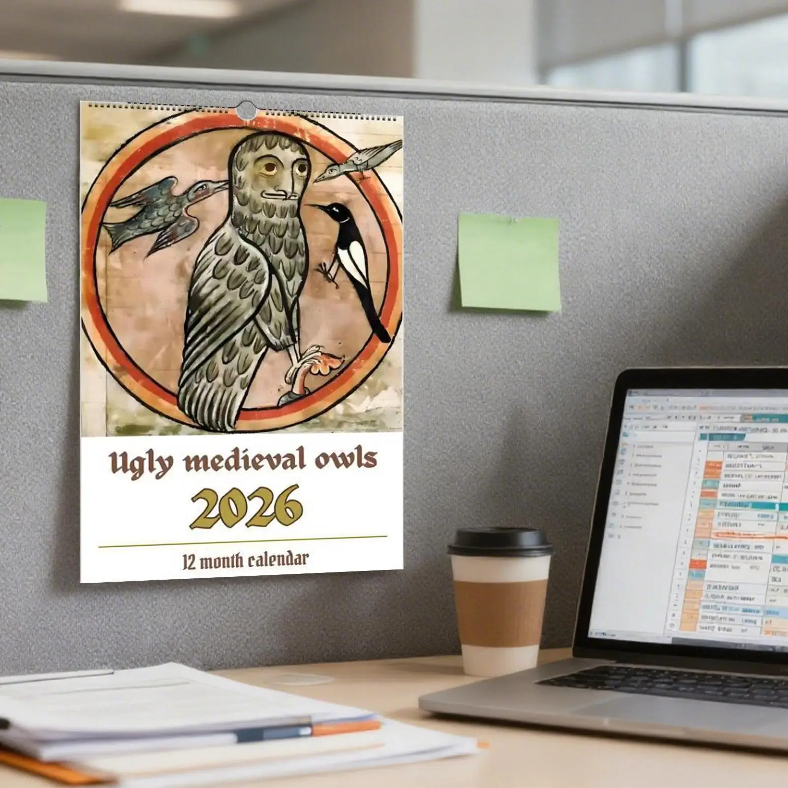 

2026 Calendar Medieval Owls Schedule Planner Monthly Wall Calendars for Friends Family Living Room Study Apartment