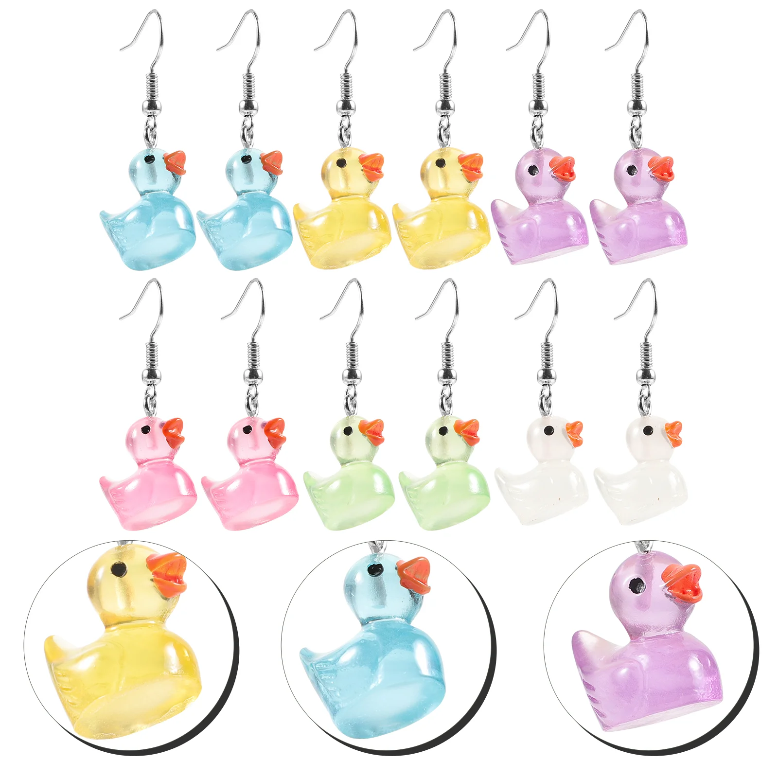 

6 Pairs Cartoon Luminous Duck Earrings Dangling of The Lid Fashion for Women Metal Aesthetic Girl Drop