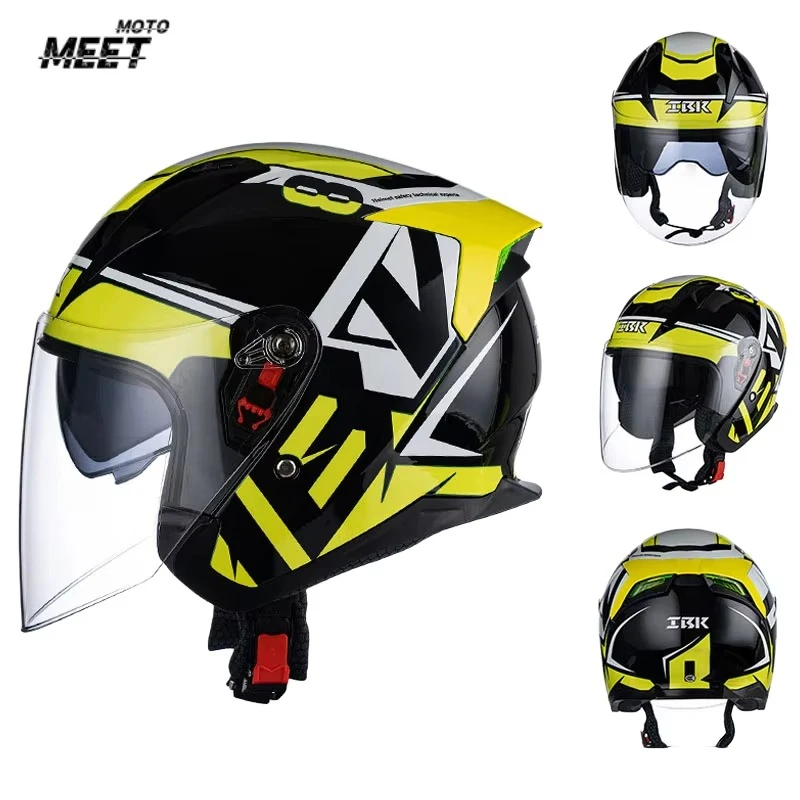 New Motorcycle Helmet Three-quarters Double Lens Helmet Motorcycle Half Helmet Four Seasons Universal Male and Female Helmets To