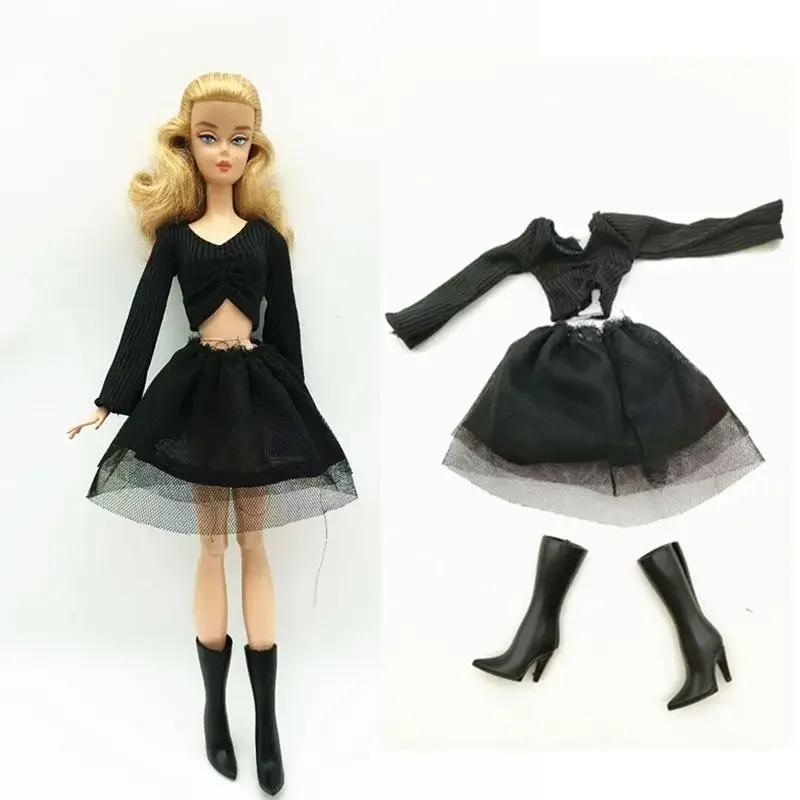 

11.5" Doll Outfit 3pcs/set Black Crop Top & Skirt For Barbie Dolls Clothes Princess dress For Barbie Clothes 1/6 Accessories Toy