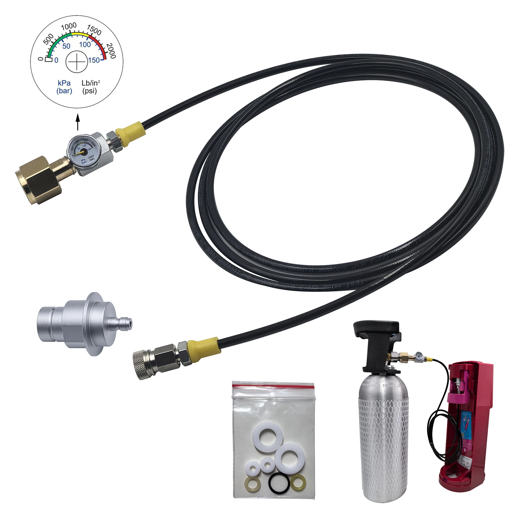 Soda Water Machine Terra DUO Art External CO2 Tank Fill Adapter 2.5M Hose Gauge Kit Filling Station Carbon Dioxide Cylinder