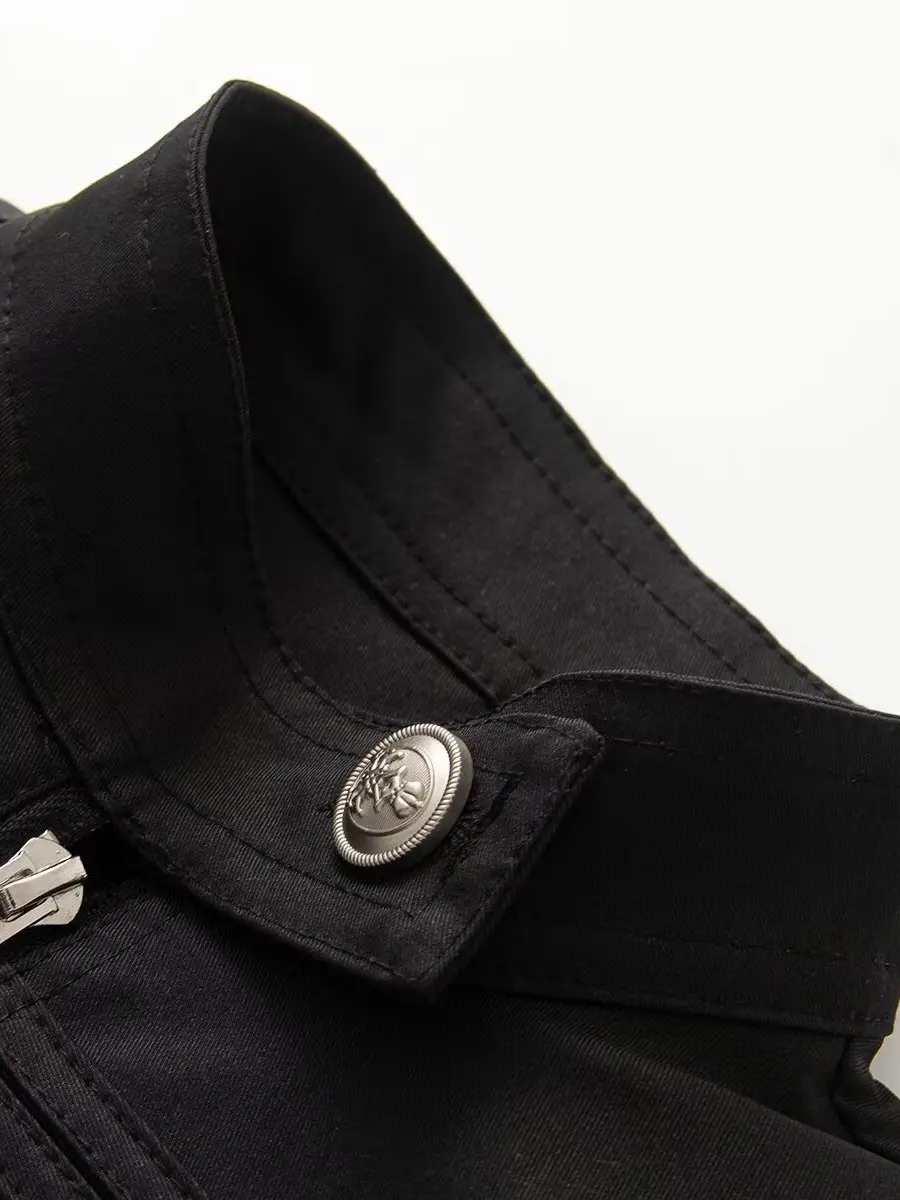Napoleon Style Double Row Button Stand Collar Retro Metal Jacket Women's Short Outerwear Standard Fit Polyester Summer Coat