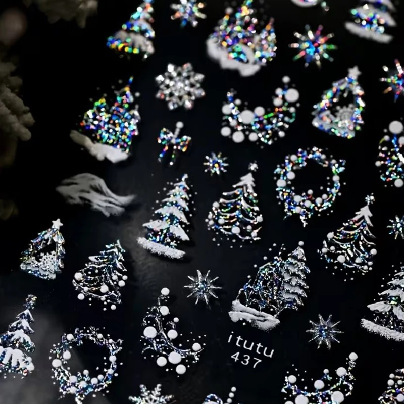 Adesivi per unghie con fiocco di neve in lamina dorata lucida natalizia - Nail art autoadesiva riutilizzabile 3D, perfetti per le vacanze fai da te Nail Art Stick