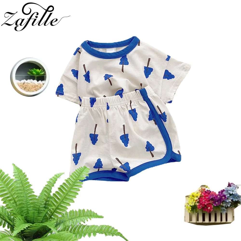 

ZAFILLE Leisure Baby Boys Clothes Set Tree Print Kids Newborn Clothing Summer Infant Outfits Children Home Sleepwear Top+Shorts