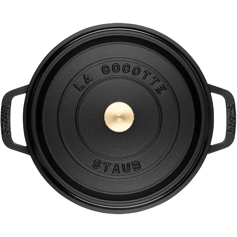 STAUB Cast Iron Dutch Oven 9-qt Round Cocotte, Made in France, Serves 9-10, Black Matte