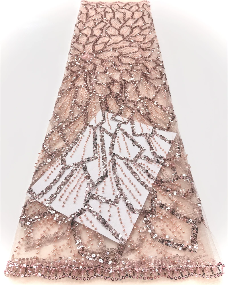 Tissu africain en dentelle de luxe, paillettes et perles de haute qualité pour mariage nigérian, Tulle français, offre spéciale, 2025