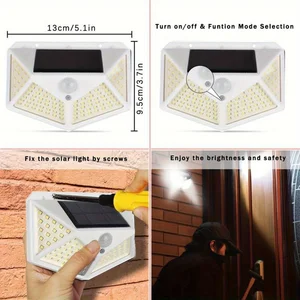 1pc luz solar ao ar livre 100 led lâmpada de parede pir sensor movimento lâmpada à prova dwaterproof água escadas luzes para pátio jardim decoração rua 12 principais vendas luz solar degrau - №11