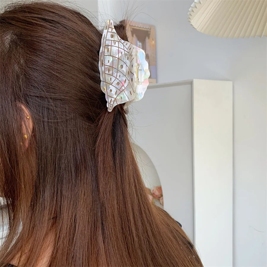 

Заколки для волос из ацетата с героями мультфильмов морской серии, заколка для волос в форме раковины, белая текстура, заколка в виде акулы, женские аксессуары для волос