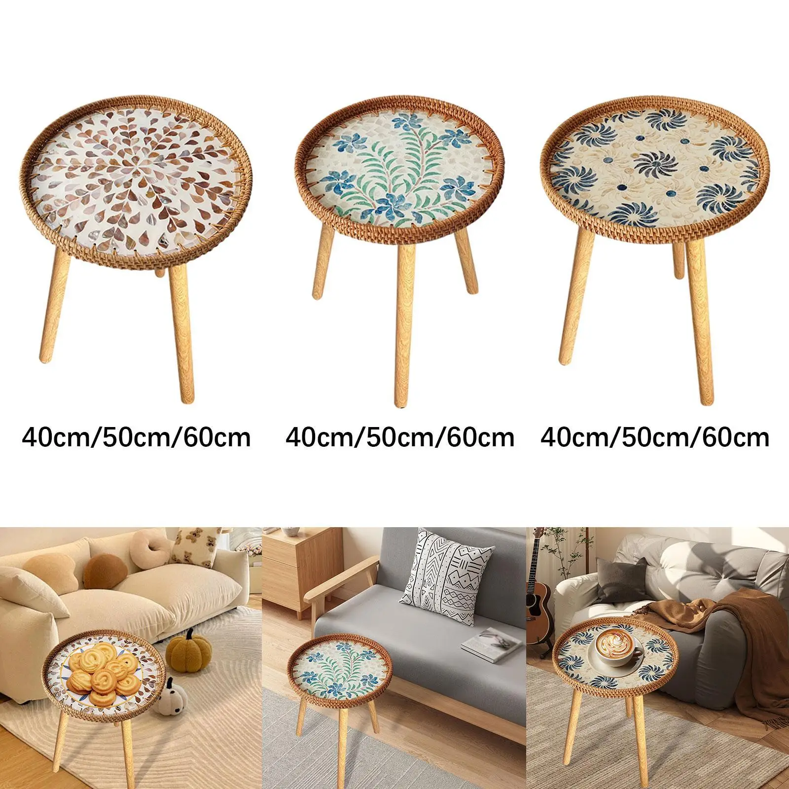 Side Table End Table Convenient Coffee Table with Shell Inlays Multifunctional for Living Room Farmhouse Patio Indoor Bedroom