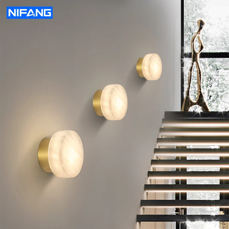 Moderne Nordic Wandleuchte Spanisch Natürliche Marmor Runde Wand Lampe Wohnzimmer Flur Treppe Wand Licht Schlafzimmer Nachttisch Lampe
