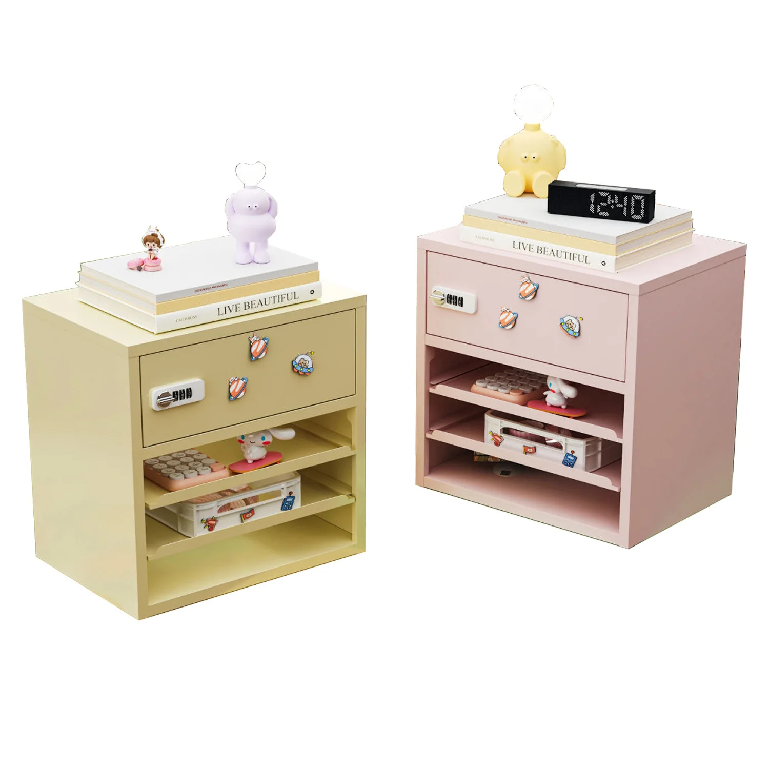 re-Cream style tabletop tin cabinet lockbox with drawing tray storage password lock document storage rack drawing safe-