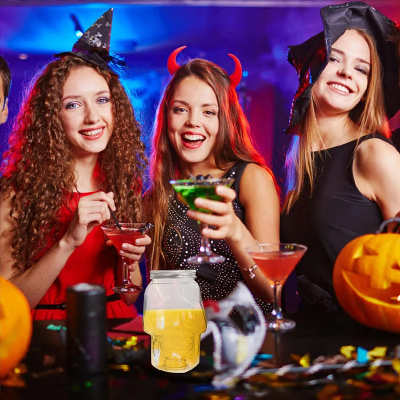 1 szt. Halloween czaszka butelka na mleko wielokrotnego użytku z otworem do picia mały sok Mason słoik napój wielofunkcyjna butelka Party prezent