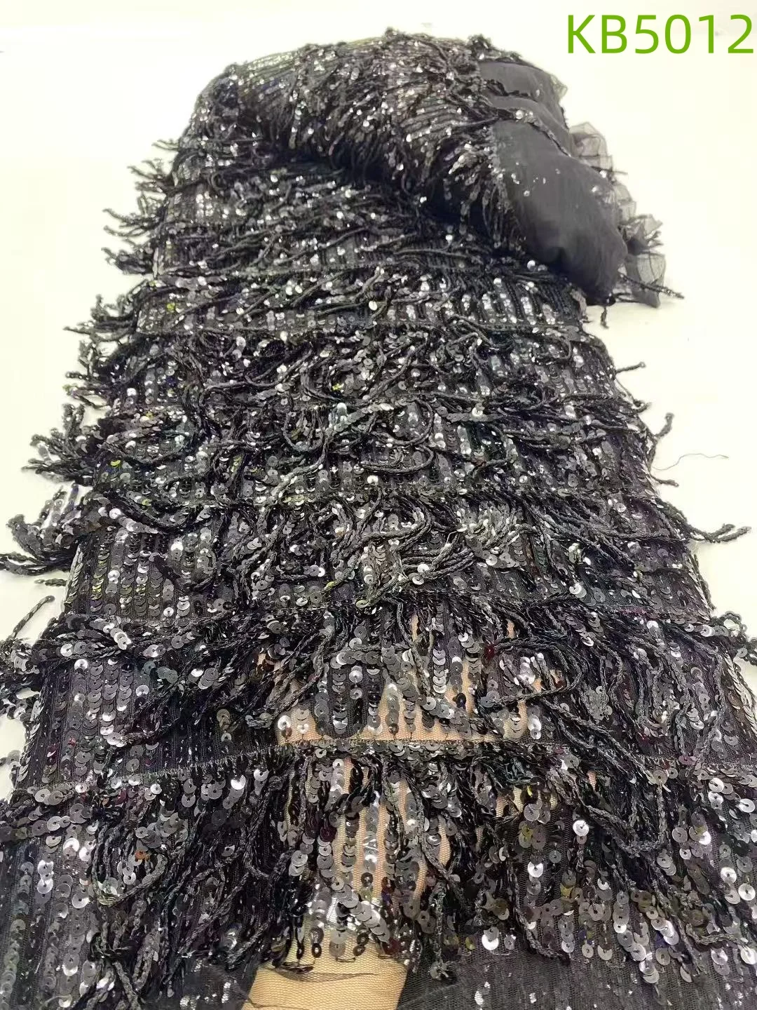 Vertical Striped Sequins Lace African Lace Fabric 5 Yards High Quality 2025 Tassel Beaded Embroidery Fabric For Sewing KB5016