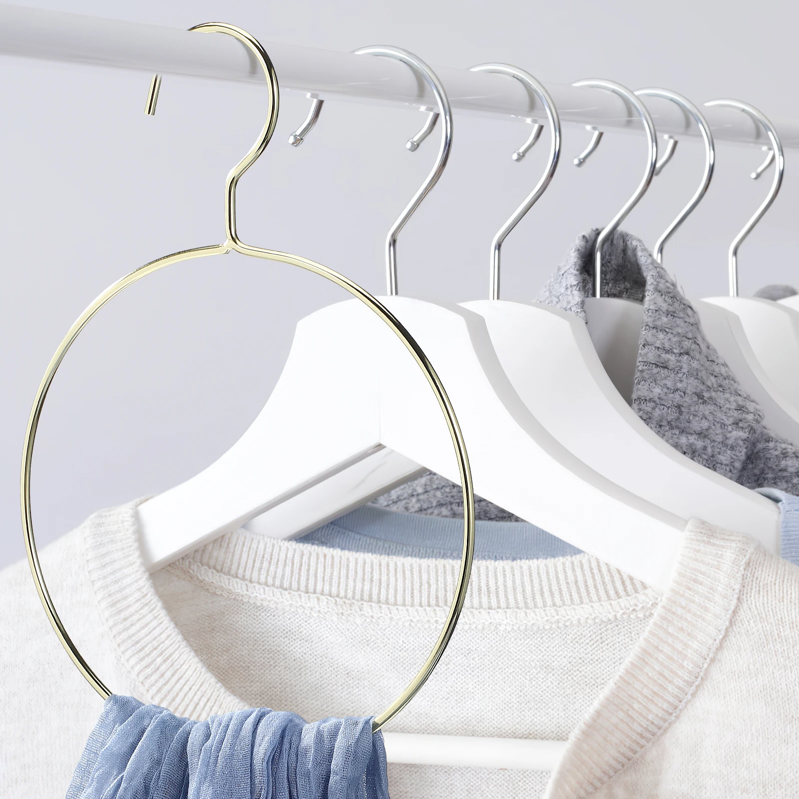 

5pcs 5 Round Hangers Material No Burrs Fashion Home Clothes Hanging Rack Scarf Tie Underwear Display Circular Swimsuit