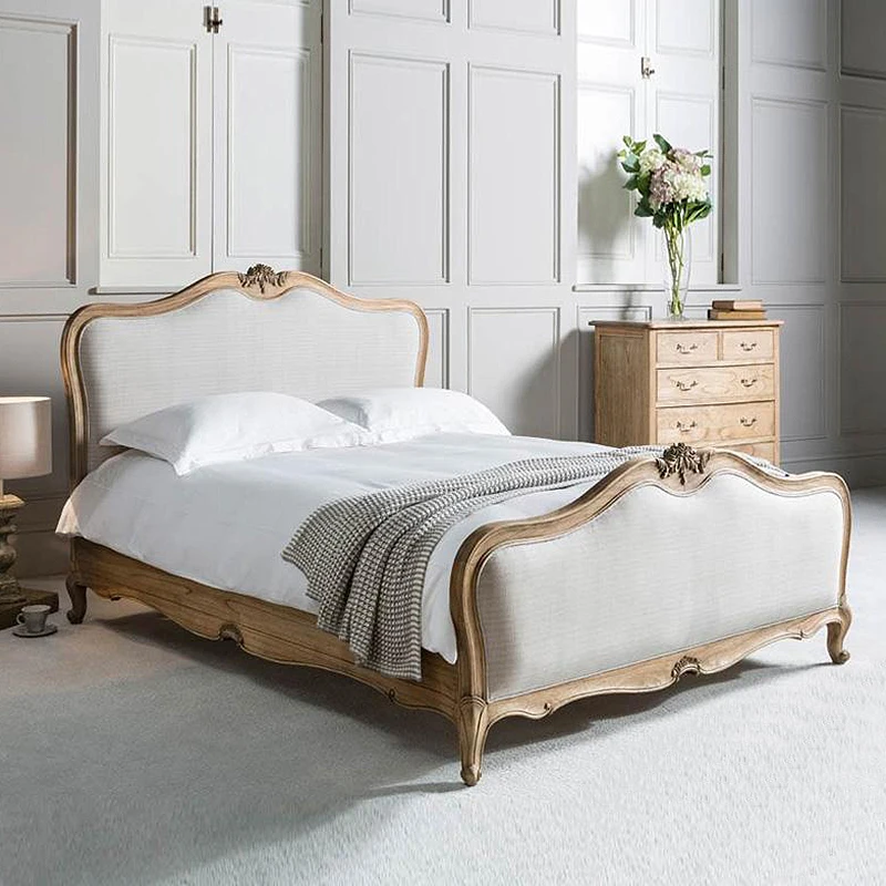 

American log carved rattan high back double bed solid wood bedroom retro nostalgic rattan art 1.8m princess bed customization