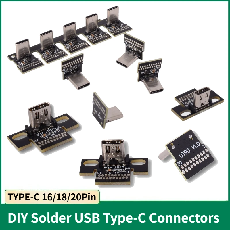 

USB2.0 3.0 3.1 Type-C 8PIN 16PIN 20PIN Breakout Board 90° Up Down Angle Male Female Connector Adapter Type C PCB Converter Board
