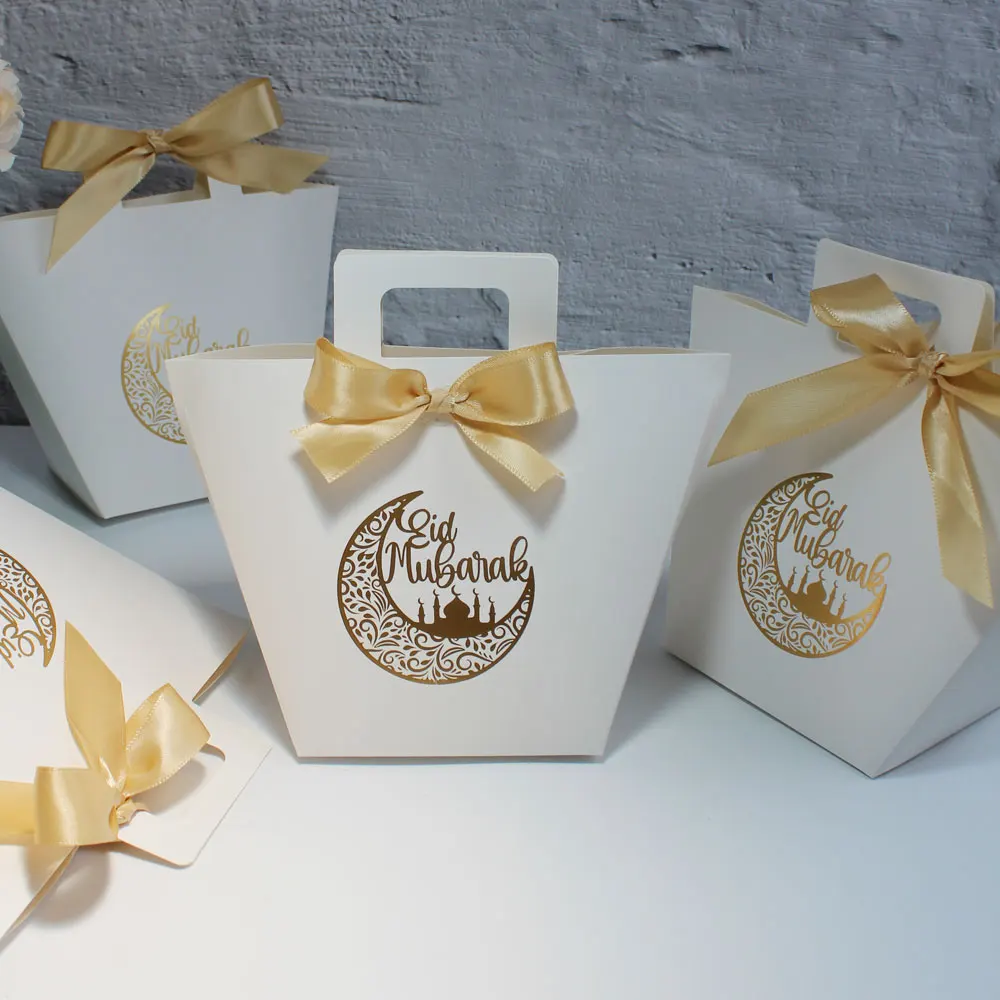 Handheld Moon Mosque Eid Mubarak Gift Box and Bag Set for Ramadan and Adha Celebrations Eid and Adha Candy Gift Box