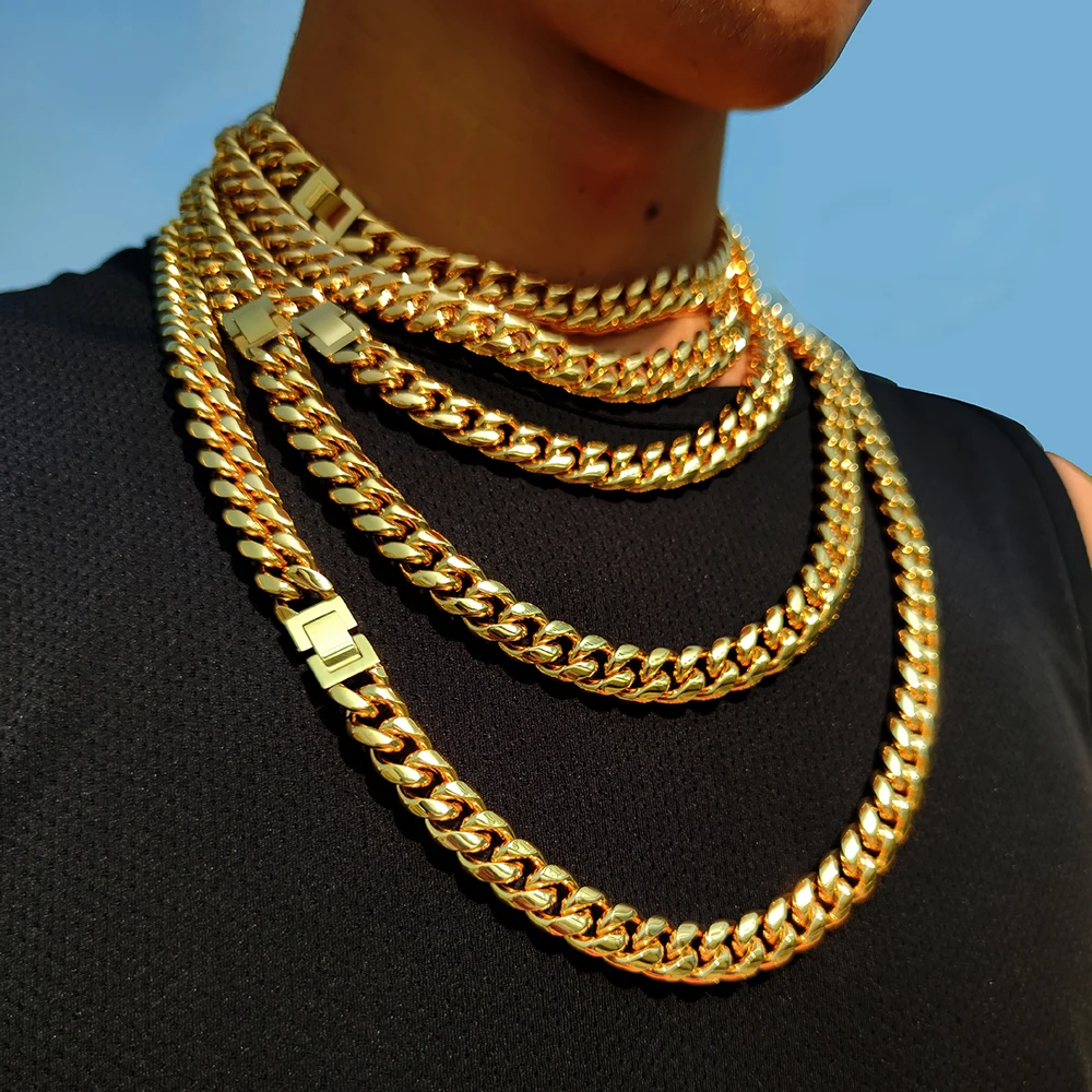 6/8/10/12/14/18MM Hip Hop Rock Stainless Steel Cuban Choker Jewelry Miami Cuban Link Chain Necklace For Men Women Drop Shipping