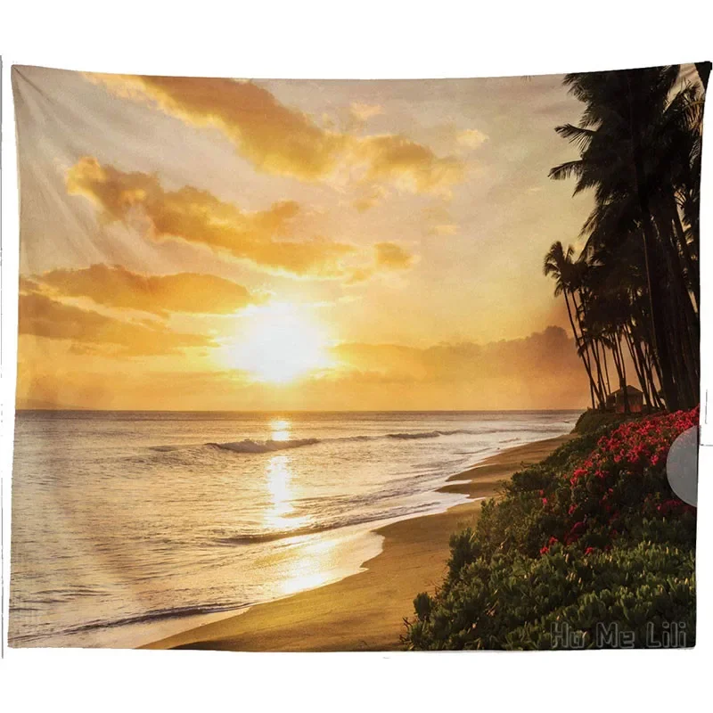 Warm Tropical Sunset On Sands Of Beach In Maui Hawaii Traveling Wall Hanging By Ho Me Lili Tapestry Decor Cream Ivory