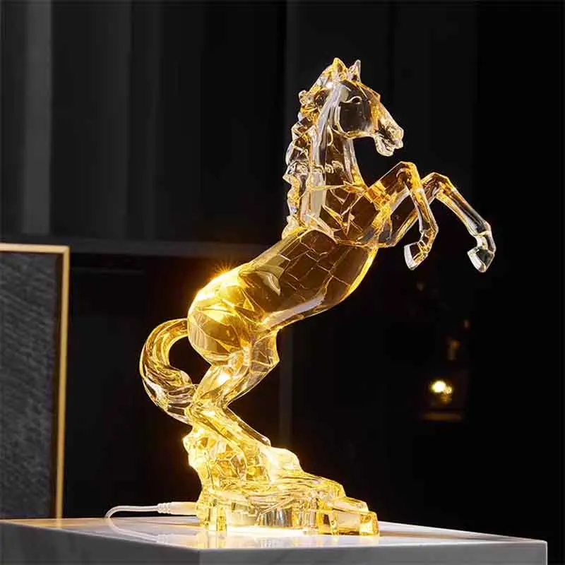 Nordic Room Decor Animal Horse Sculpture Ornaments Acrylic Crystal Horse Statue Office Wine Cabinet Tabletop Decoration Gifts