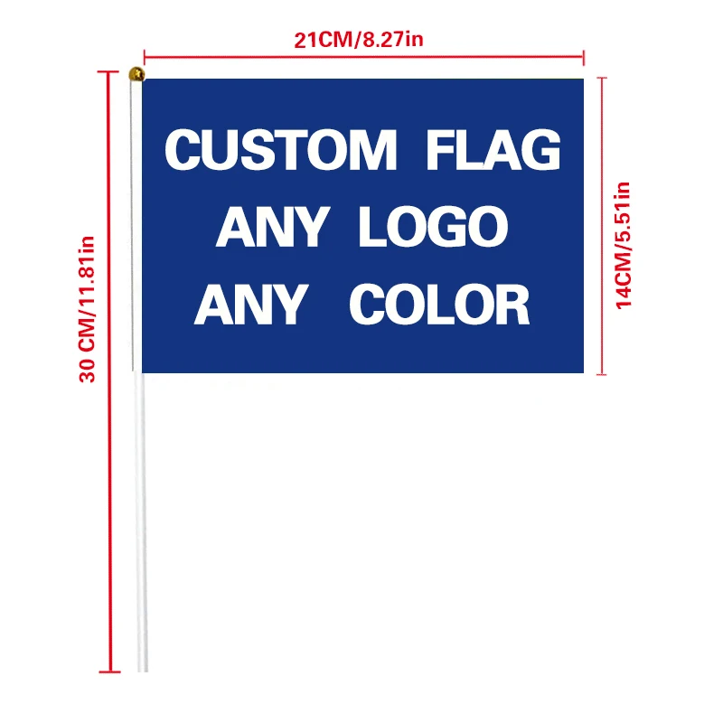 50 pc customized polyester fiber handheld flag digital printing 14x21cm outdoor activity festival flag