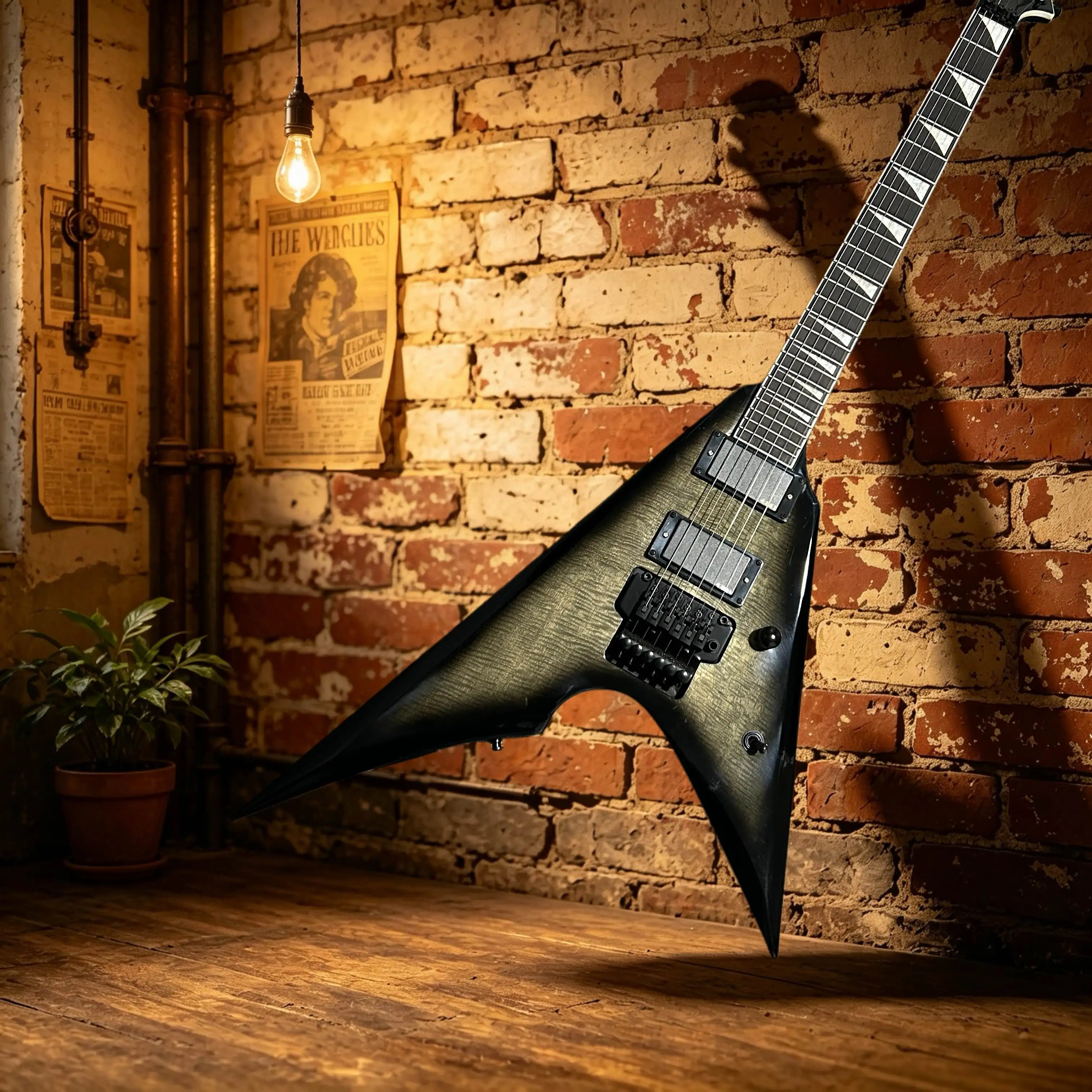 V Grey Black Water Ripple V-shaped Double Shake Electric Guitar Shark Fin Product Description Solid Wood Body Free Shipping