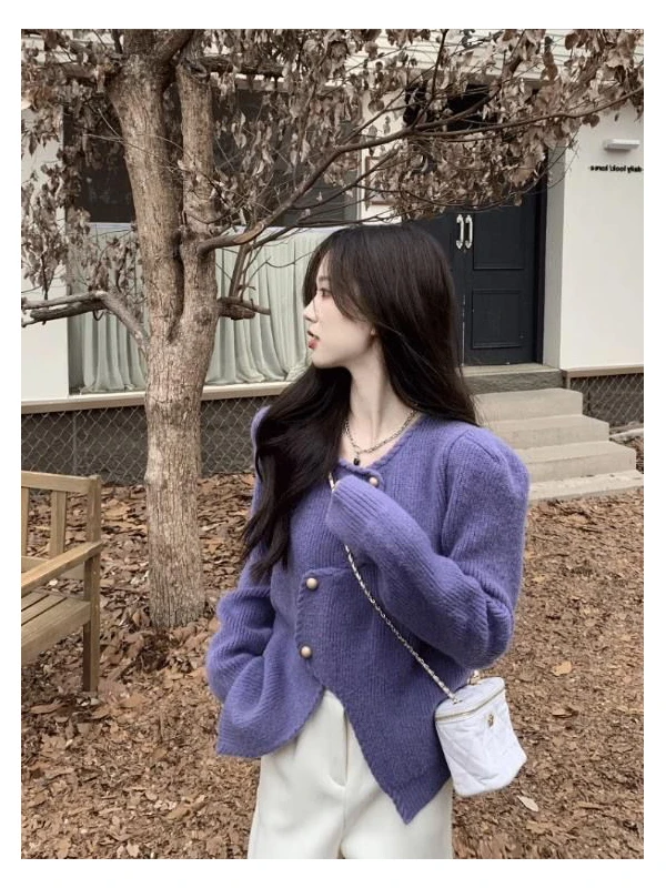 

Корейский элитный асимметричный маленький вязаный открытый кардиган, женский осенне-зимний дизайн, мягкий уютный свитер, нежный...