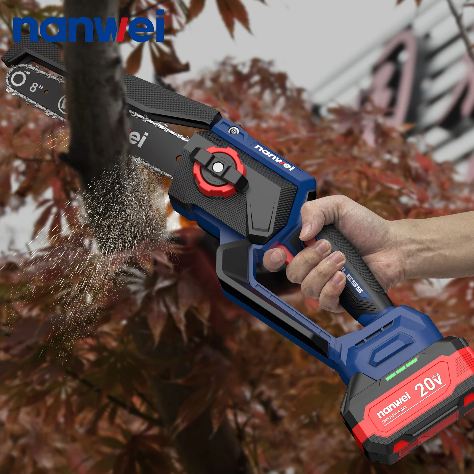 NANWEI 8 Inch Brushless chain saw Cordless Mini Handheld Pruning Saw Portable Woodworking Electric Saw Cutting Tool