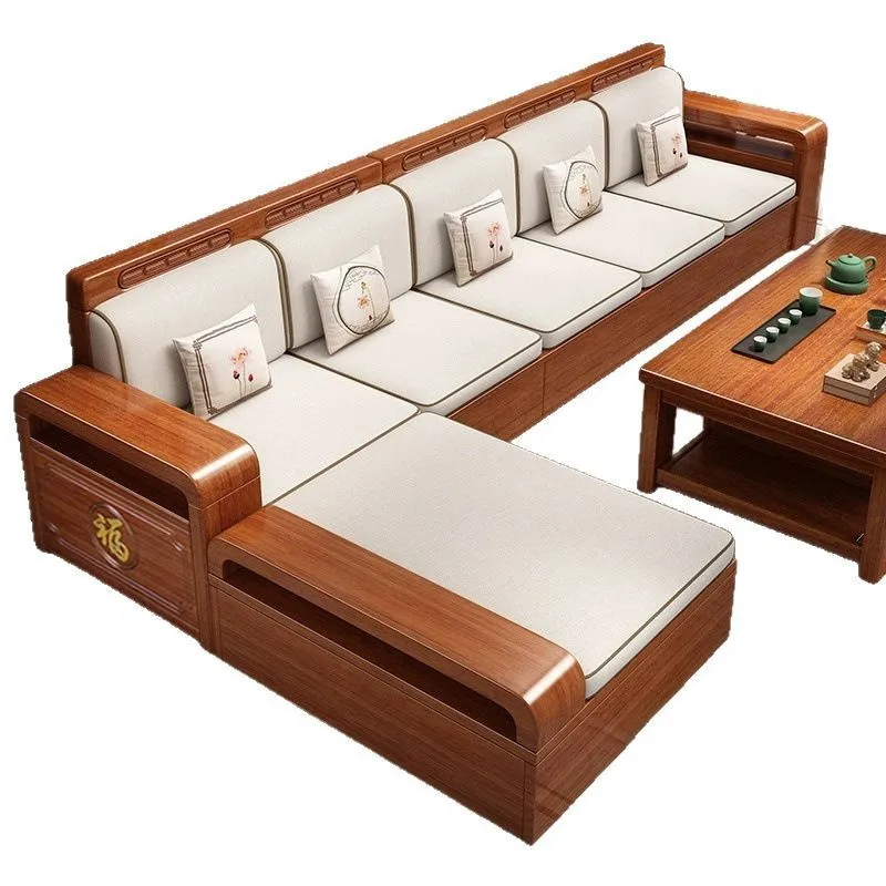 

New Chinese solid wood sofa golden silk walnut combination living room high-end furniture light luxury large and small apartment