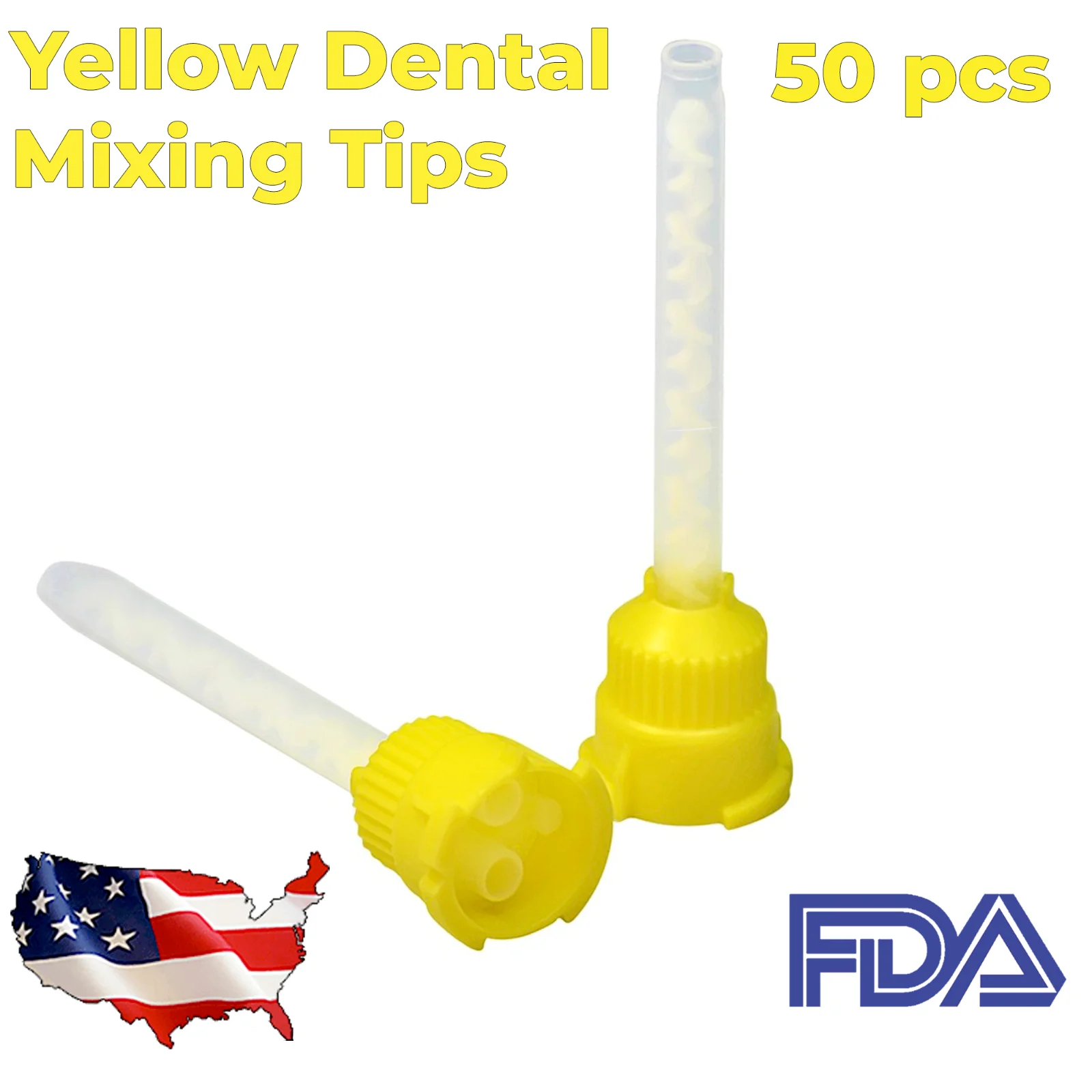 Silicone Dental Impressão Material, Yellow Mixing Dicas, Tubo descartável, 50 Pcs, 100Pcs