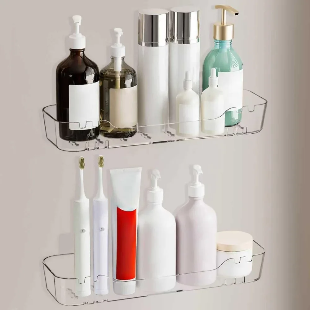 

Клей для душевой кабины, 2 упаковки, прозрачный акриловый органайзер для душа, полка для ванной комнаты с крючками, без сверления, настенная водонепроницаемая ржавчина