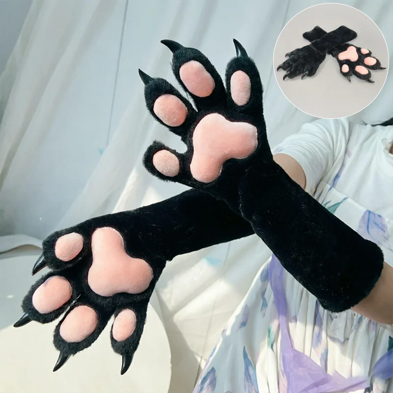 Halloween Fursuit Animal Paw Gloves Y2K Furry Fake Claw Hand Cover Stretchy Four Finger Cosplay Costume Props Party Gloves Gift 4