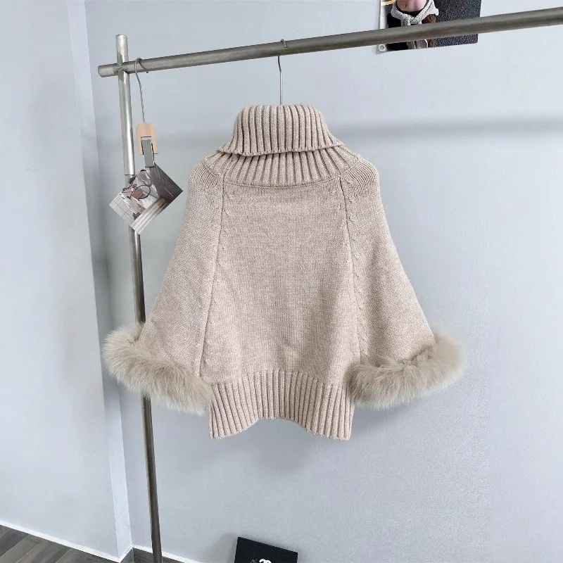 Knitted Cape Shirt Loose Turtleneck Bottom Shirt Shoulder Batman Sweater