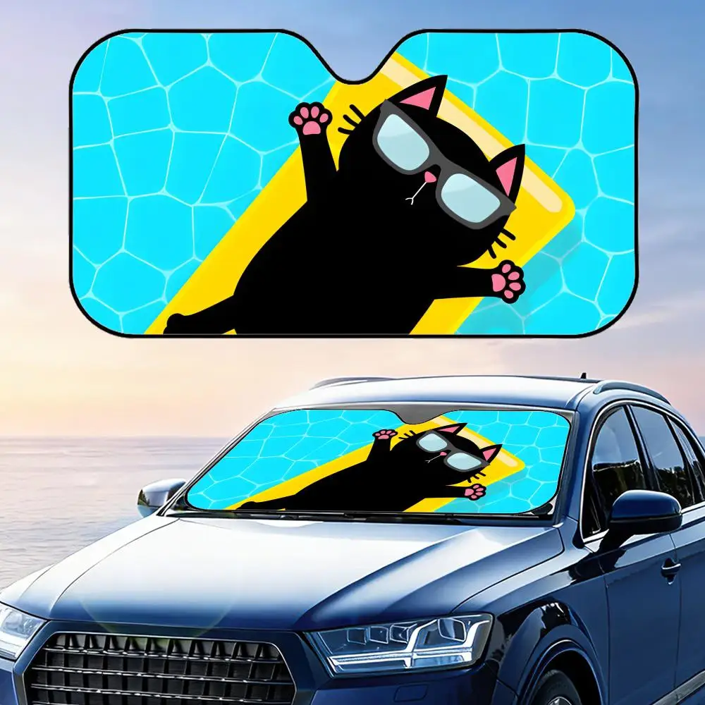 

Солнцезащитный козырек Black Cat: многоразовый, из алюминиевой фольги, для лобового стекла, с защитой от УФ-излучения и теплоизоляцией, складной