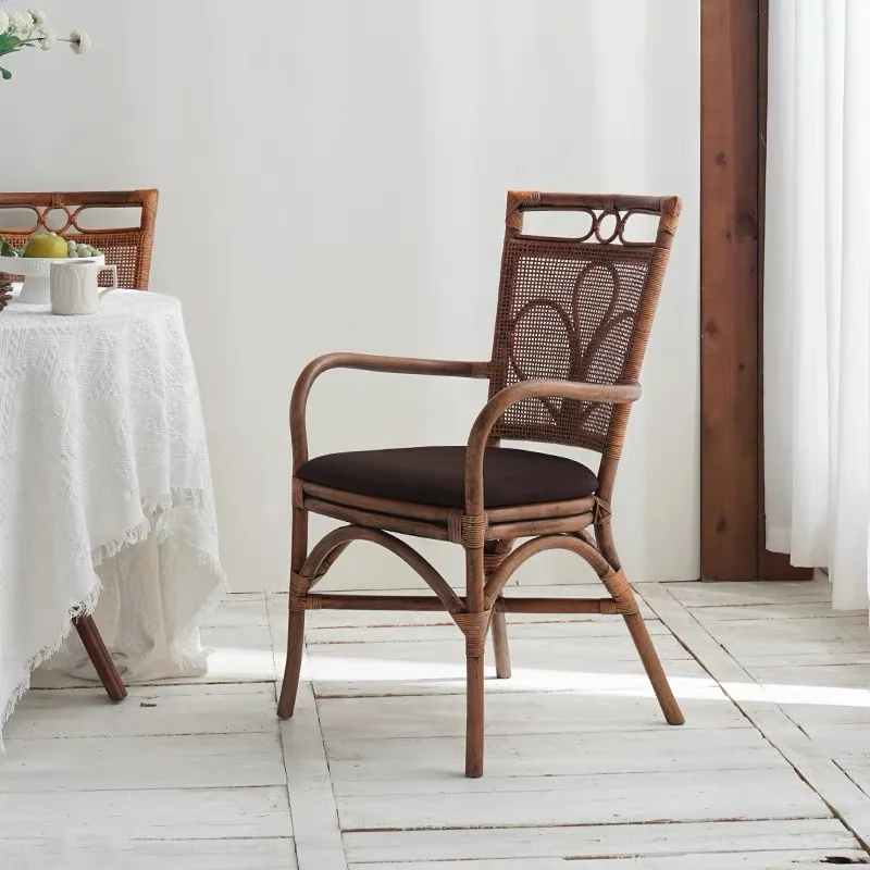 Natural real rattan dining chair single balcony leisure  B & B restaurant rattan chair