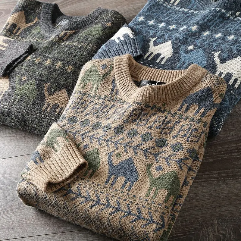 

Retro Japanese Style Long Sleeve round Neck Loose Knitted Sweater Youth Fashionable Basic Shirt for Men And Women