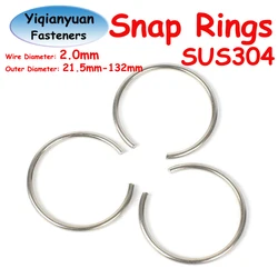 Yiqianyuan Wire Diameter 2mm SUS304 Stainless Steel Round Wire Snap Rings for Hole Retainer Circlips for Shaft OD=21.5mm~132mm