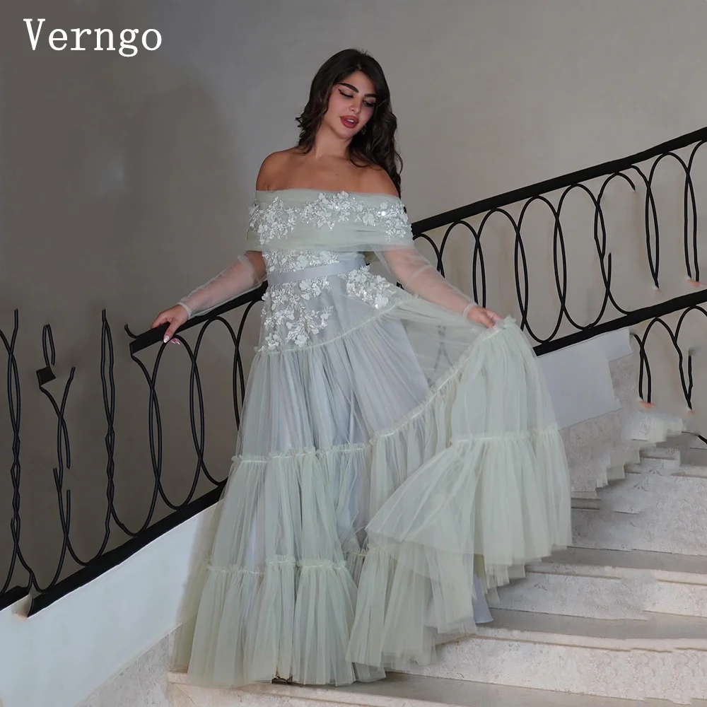 

Verngo Blue Tulle Sequine Pregnant Evening Dresses Off The Shoulder Formal Occasion Dress Women Elegant Prom Gowns Customized